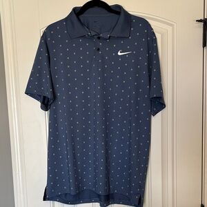 Nike Men's Slate Blue Polo with White Swoosh and Dot Pattern